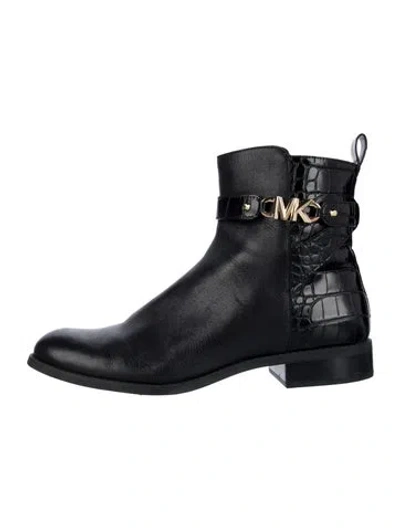 Pre-owned Michael Kors Leather Animal Print Boots In Black