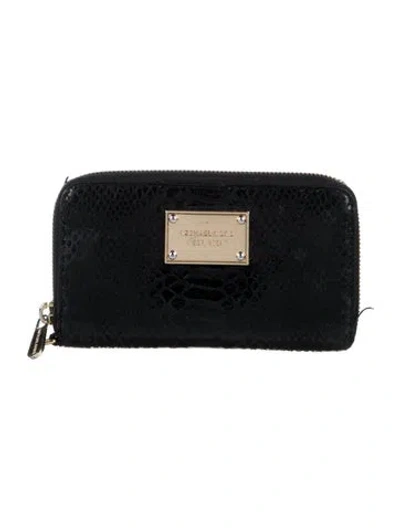 Pre-owned Michael Kors Leather Animal Print Continental Wallet In Black