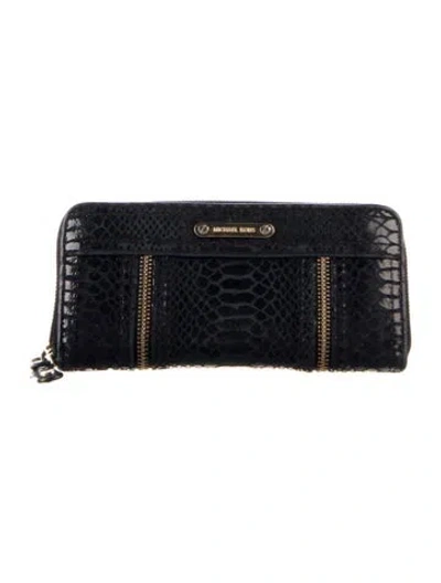 Pre-owned Michael Kors Leather Animal Print Continental Wallet In Black
