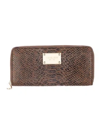Pre-owned Michael Kors Leather Animal Print Continental Wallet In Brown