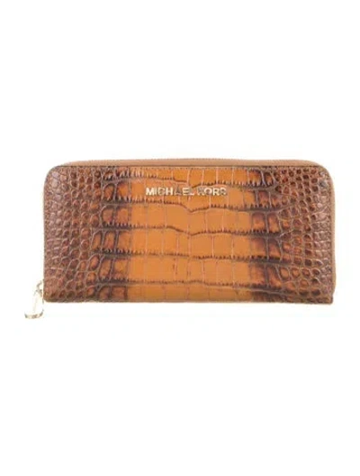 Pre-owned Michael Kors Leather Animal Print Continental Wallet In Brown