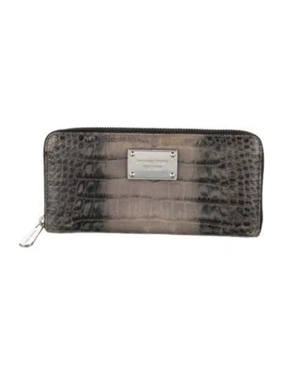 Pre-owned Michael Kors Leather Animal Print Continental Wallet In Grey