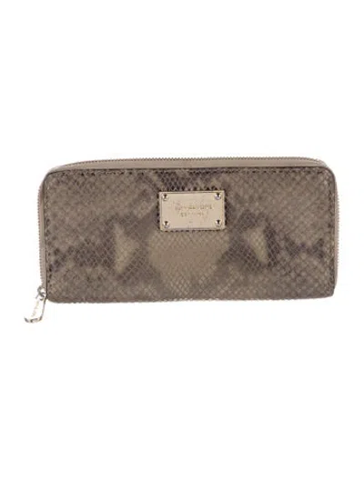 Pre-owned Michael Kors Leather Animal Print Continental Wallet In Neutrals