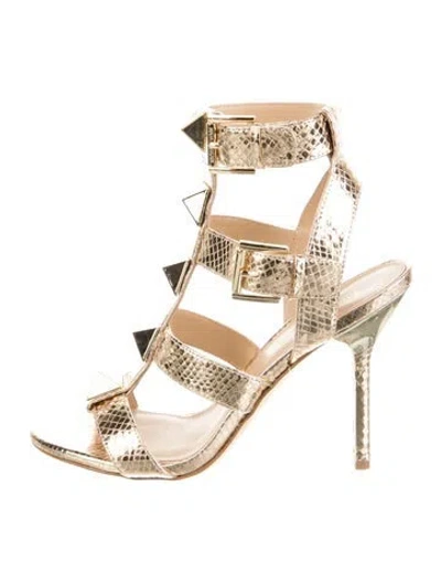 Pre-owned Michael Kors Leather Animal Print Gladiator Sandals In Gold