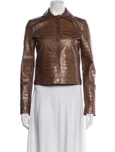 Pre-owned Michael Kors Leather Animal Print Jacket W/ Tags In Brown