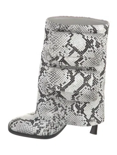 Pre-owned Michael Kors Leather Animal Print Lace-up Boots In Silver