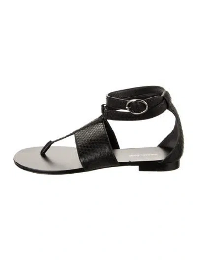 Pre-owned Michael Kors Leather Animal Print Sandals In Black