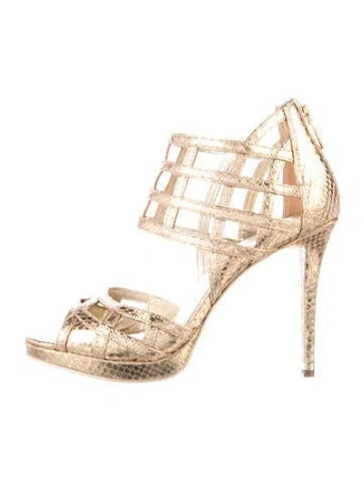 Pre-owned Michael Kors Leather Animal Print Sandals In Gold/metallic