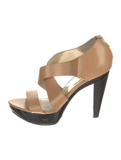 Pre-owned Michael Kors Leather Animal Print Sandals In Neutral