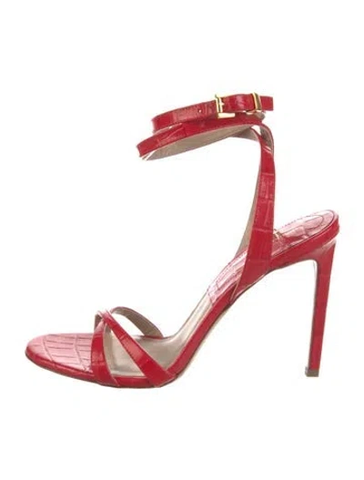 Pre-owned Michael Kors Leather Animal Print Sandals In Red