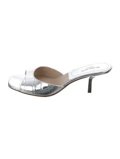 Pre-owned Michael Kors Leather Animal Print Sandals In Silver