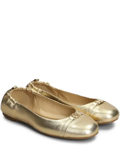 Michael Kors Leather Ballerina Shoes In Gold