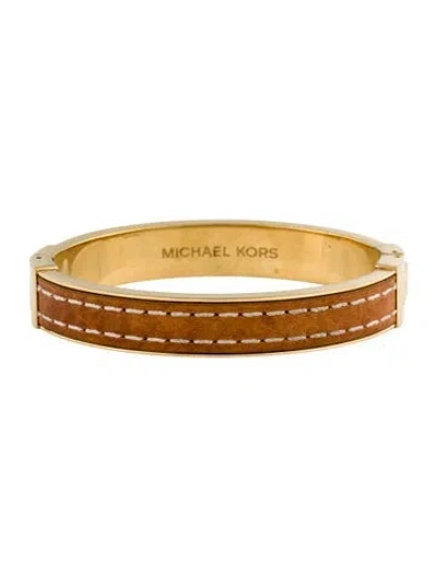 Pre-owned Michael Kors Leather Bangle Bracelet, 7" In Brown