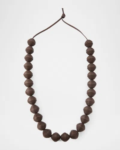 Michael Kors Leather Beaded Necklace In Brown
