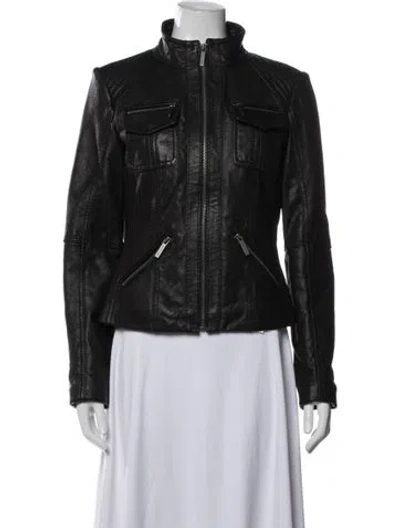 Pre-owned Michael Kors Leather Biker Jacket In Black