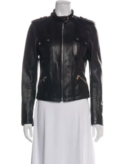 Pre-owned Michael Kors Leather Biker Jacket In Black