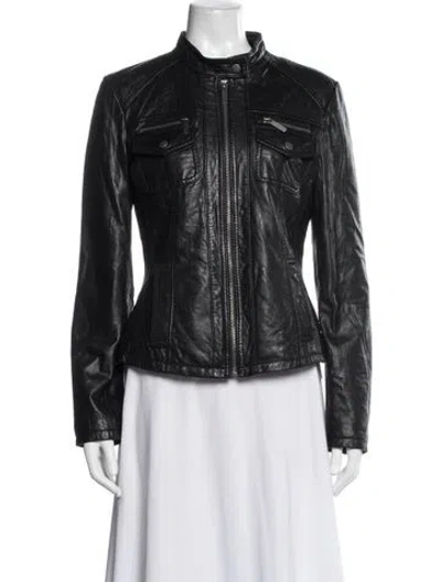 Pre-owned Michael Kors Leather Biker Jacket In Black