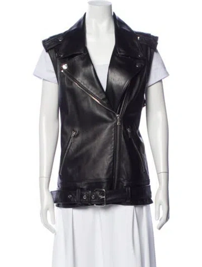 Pre-owned Michael Kors Leather Biker Jacket In Blue