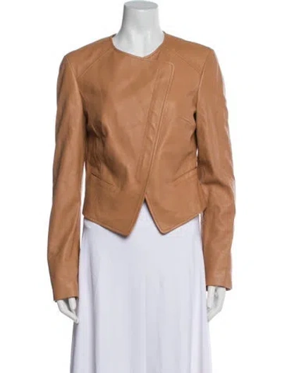 Pre-owned Michael Kors Leather Biker Jacket In Brown