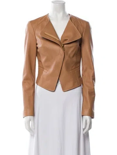 Pre-owned Michael Kors Leather Biker Jacket In Brown