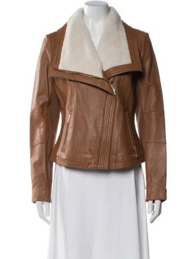 Pre-owned Michael Kors Leather Biker Jacket In Brown