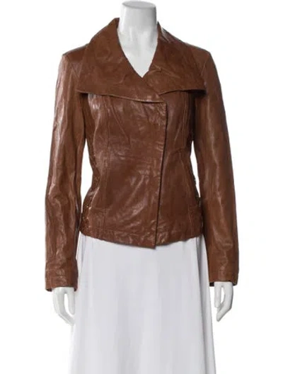 Pre-owned Michael Kors Leather Biker Jacket In Brown