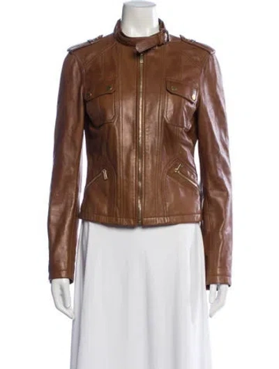 Pre-owned Michael Kors Leather Biker Jacket In Brown