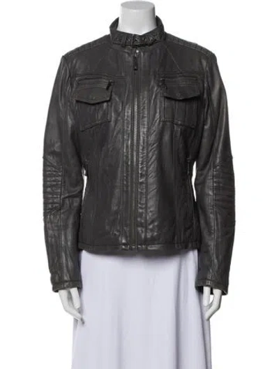 Pre-owned Michael Kors Leather Biker Jacket In Gray