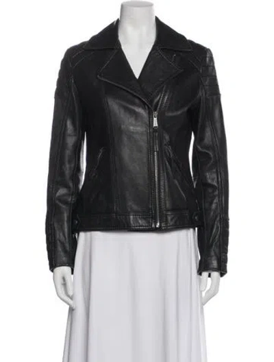 Pre-owned Michael Kors Leather Biker Jacket In Gray