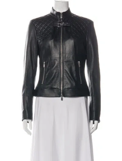 Pre-owned Michael Kors Leather Biker Jacket In Green