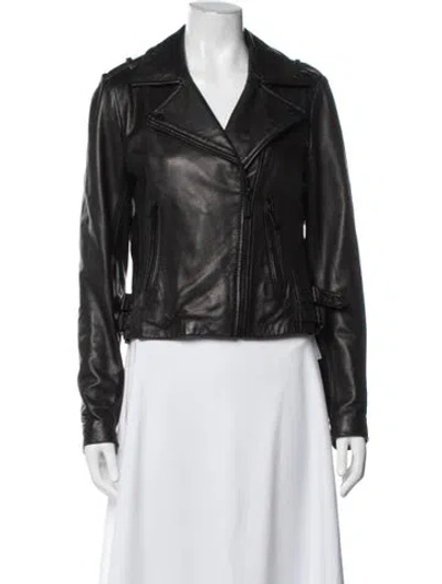 Pre-owned Michael Kors Leather Biker Jacket In Grey