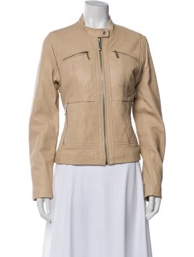 Pre-owned Michael Kors Leather Biker Jacket In Neutral