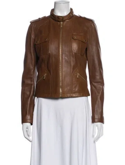 Pre-owned Michael Kors Leather Biker Jacket In Neutrals