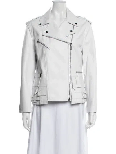 Pre-owned Michael Kors Leather Biker Jacket In White