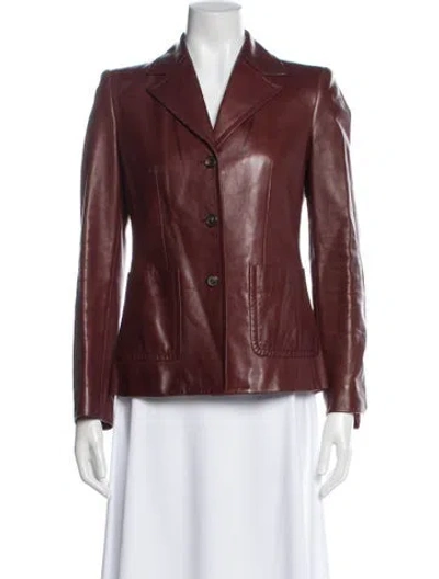 Pre-owned Michael Kors Leather Blazer In Burgundy