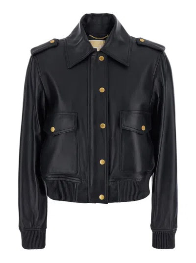 Michael Kors Leather Blouson In Black