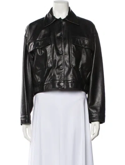 Pre-owned Michael Kors Leather Bomber Jacket In Black