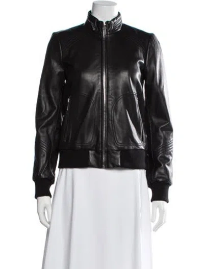 Pre-owned Michael Kors Leather Bomber Jacket In Black