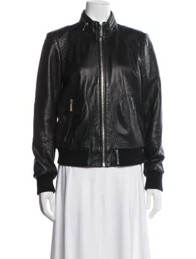 Pre-owned Michael Kors Leather Bomber Jacket In Black