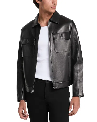 Michael Kors Leather Bonded Full Zip Jacket In Black