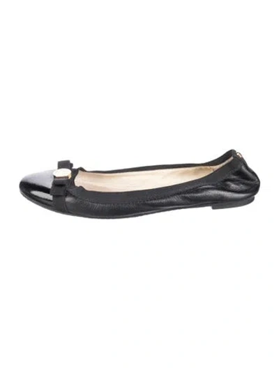 Pre-owned Michael Kors Leather Bow Accents Ballet Flats In Black