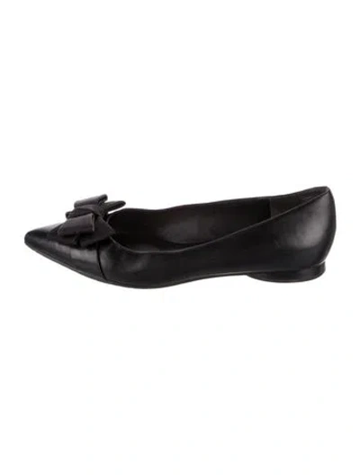 Pre-owned Michael Kors Leather Bow Accents Flats In Black