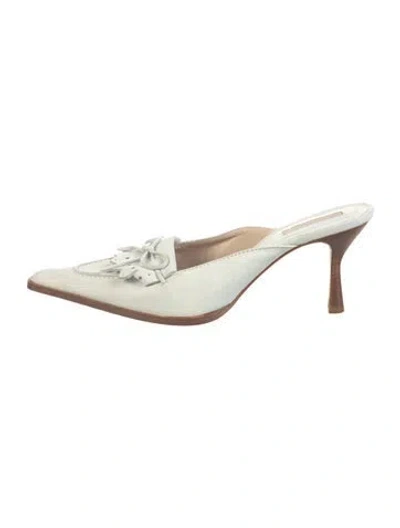 Pre-owned Michael Kors Leather Bow Accents Mules In White