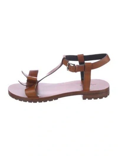 Pre-owned Michael Kors Leather Bow Accents T-strap Sandals In Brown