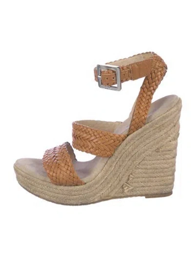 Pre-owned Michael Kors Leather Braided Accents Espadrilles In Brown