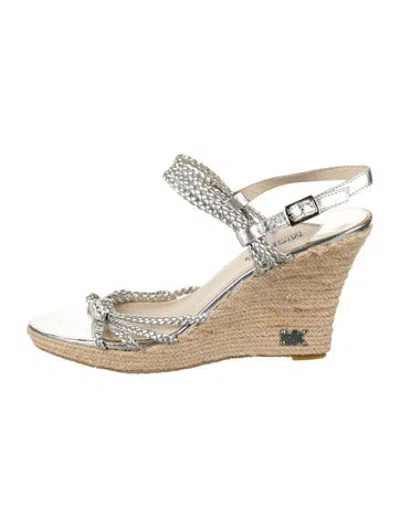 Pre-owned Michael Kors Leather Braided Accents Espadrilles In Silver