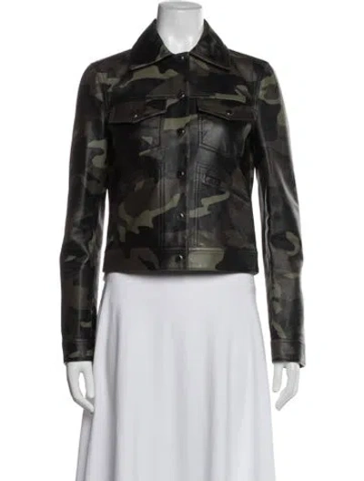 Pre-owned Michael Kors Leather Camouflage Print Jacket In Green