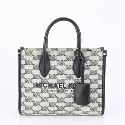 Pre-owned Michael Kors Leather Canvas Handbag Tote Bag () In Black