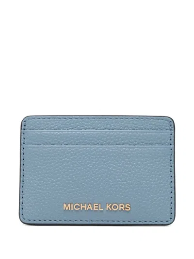 Michael Kors Leather Card Holder In Blue
