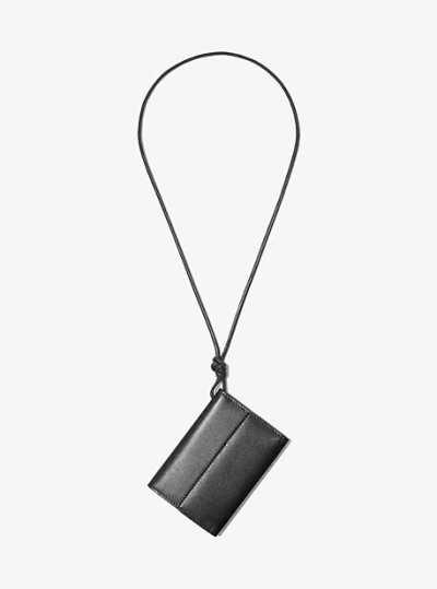 Michael Kors Leather Card Holder Necklace In Black